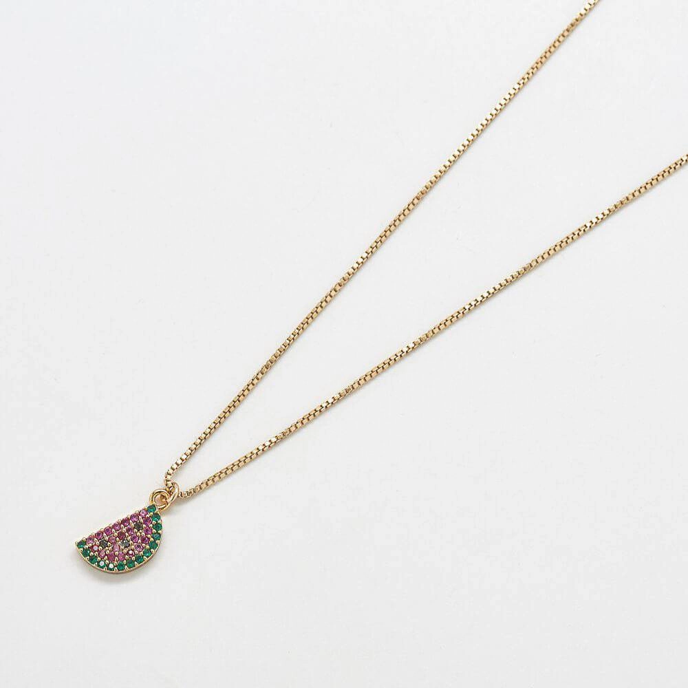 Style Statement Trendy Design Pave Watermelon Gold Necklace