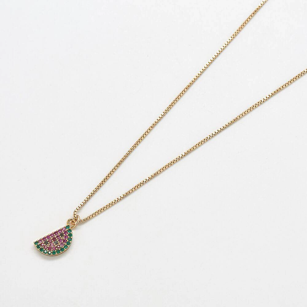 Pave Watermelon Gold Necklace Brilliant Finish