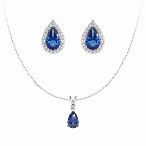Highlight Moment Pear Blue Sapphire Solitaire Pendant with Stud Earrings Set