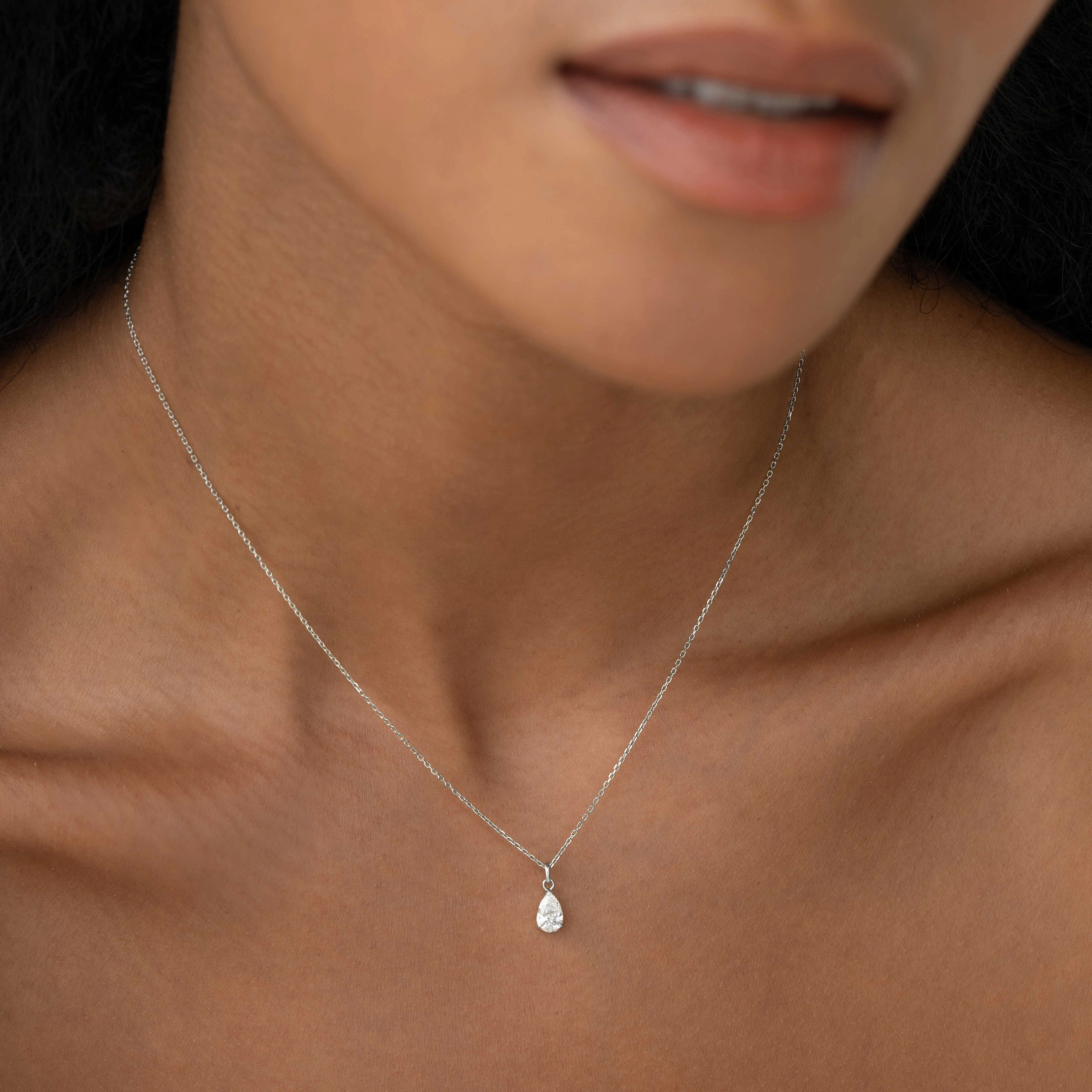 Feminine Touch Pear Cut Diamond Pendant Necklace White Gold - Oline