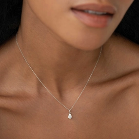 Feminine Touch Pear Cut Diamond Pendant Necklace White Gold - Oline