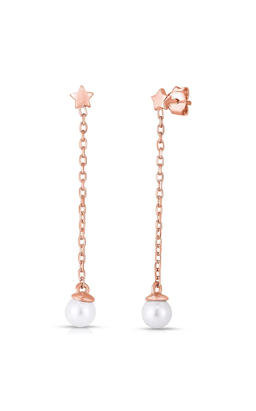 Winter Accent Pearl Chain Drop Stud Earring