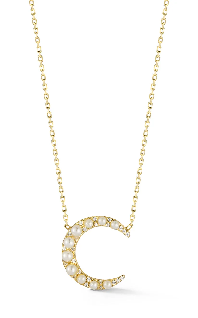 Pearl X Crescent Moon Necklace Bold Form