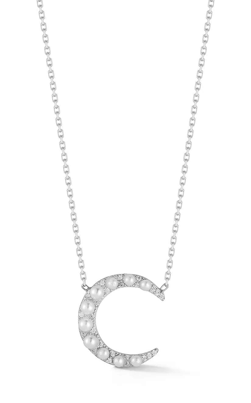 Pearl X Crescent Moon Necklace Sculpted Edge Timeless Shine Pieces