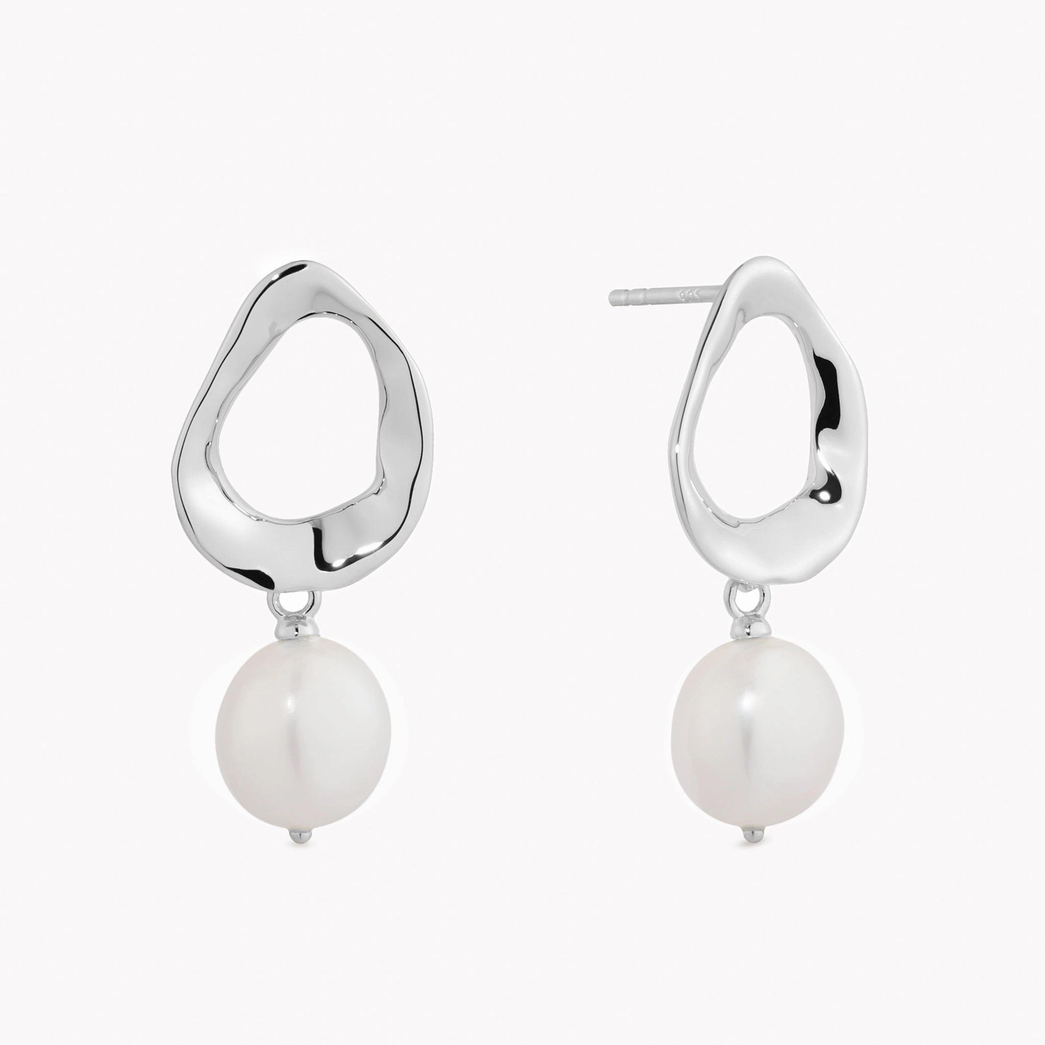 Precious Gem Sleek Glamour Pearl Drop Earrings Silver - Mathilde