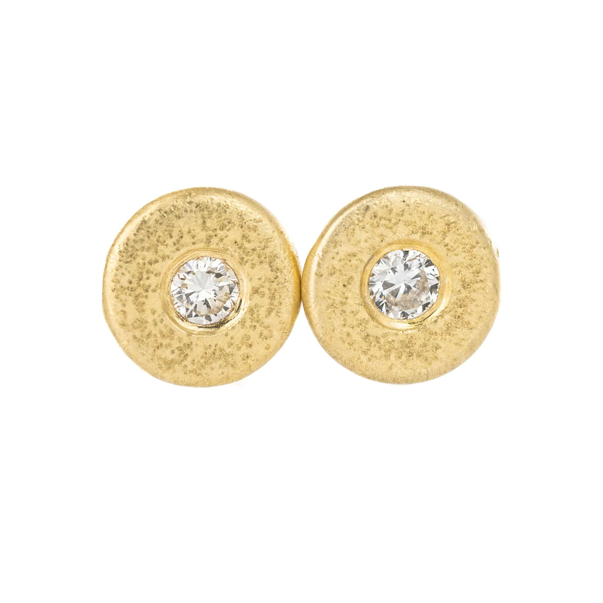 Gentle Shine Bright Choice Pebble Stud Earrings - 18k Gold, Oxidized Silver   Reclaimed Diamonds