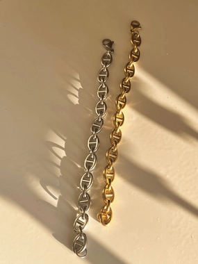 Fashion Spark Penelope Chunky Coffee Bean Linked Chain Necklace & Bracelet 18K Gold/Silver