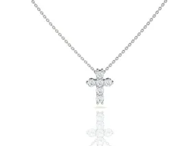 Perfect Cross Round cut Diamond Pendant Necklace for Women in 18k White Gold plating over Silver Excellent Present