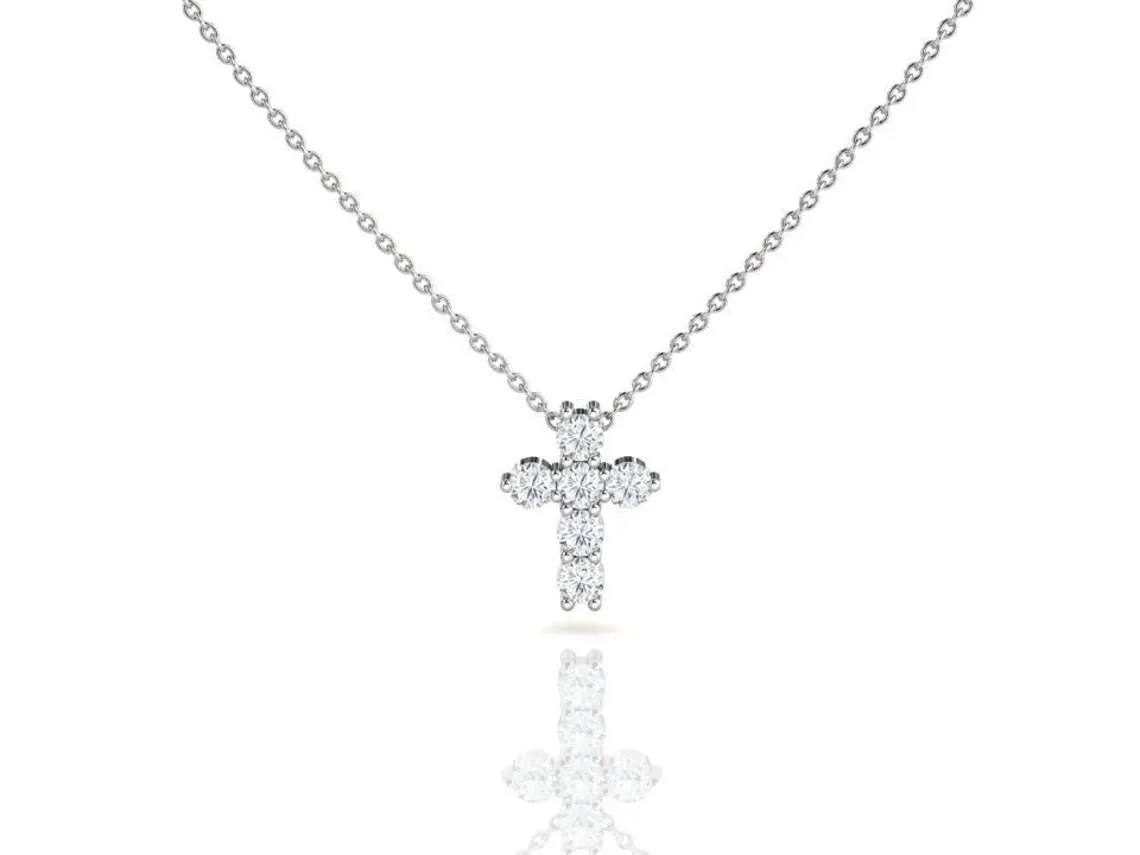 Perfect Cross Round cut Diamond Pendant Necklace for Women in 18k White Gold plating over Silver Excellent Present