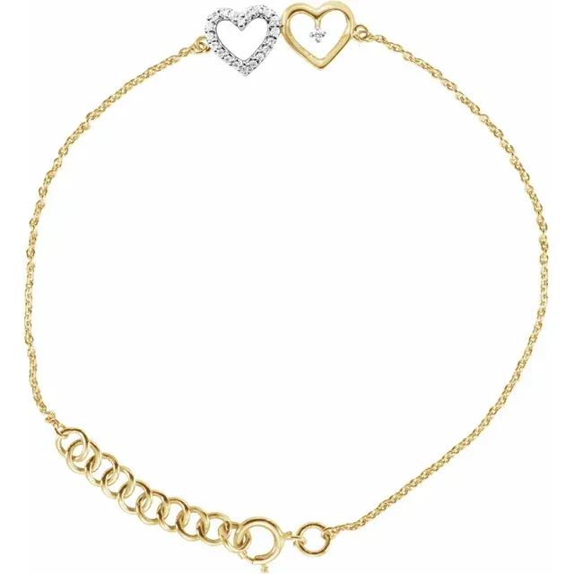 10K Yellow .07 CTW Diamond Double Heart 7" Bracelet Balanced Composition Editor's Choice