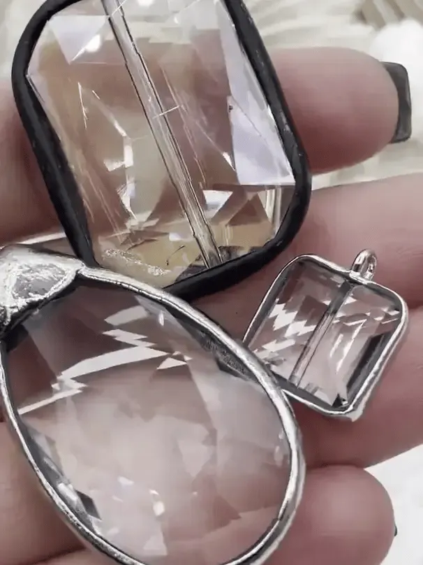 Crystal Silver or Black Soldered Pendants and charms. Teardrop Soldered Charm, Drop Soldered Charms and Pendants, 3 Styles. Fast Shipping Modern Adornment