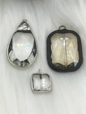 Crystal Silver or Black Soldered Pendants and charms. Teardrop Soldered Charm, Drop Soldered Charms and Pendants, 3 Styles. Fast Shipping Fashion Lady