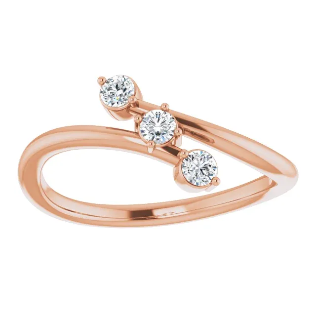 Deluxe Gift 14K Rose 1/5 CTW Diamond Three-Stone Bypass Ring