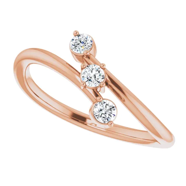 14K Rose 1/5 CTW Diamond Three-Stone Bypass Ring Bright Shine Earth Friendly