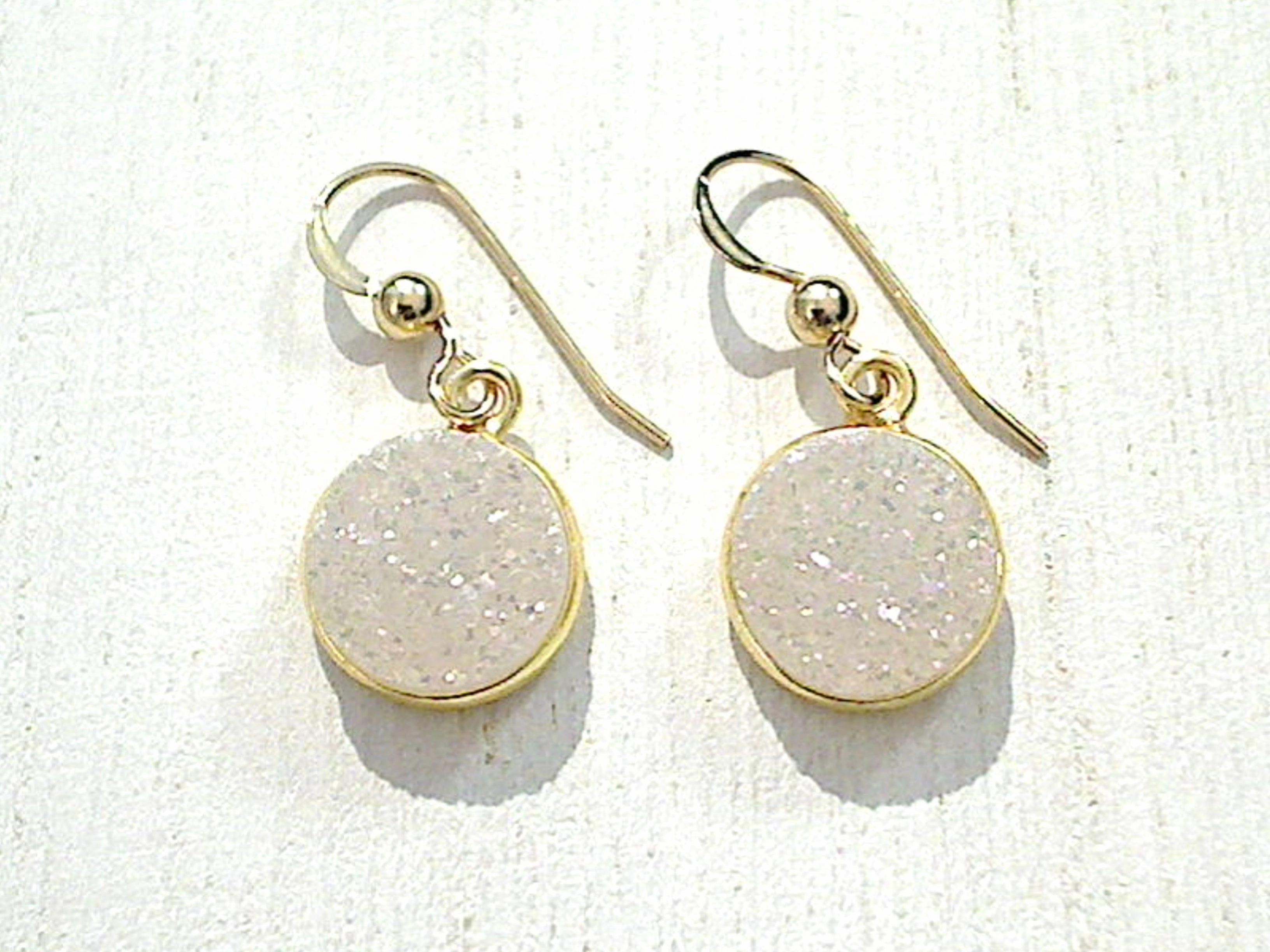 Druzy Quartz, Gold Filled Earrings Polygonal Accent