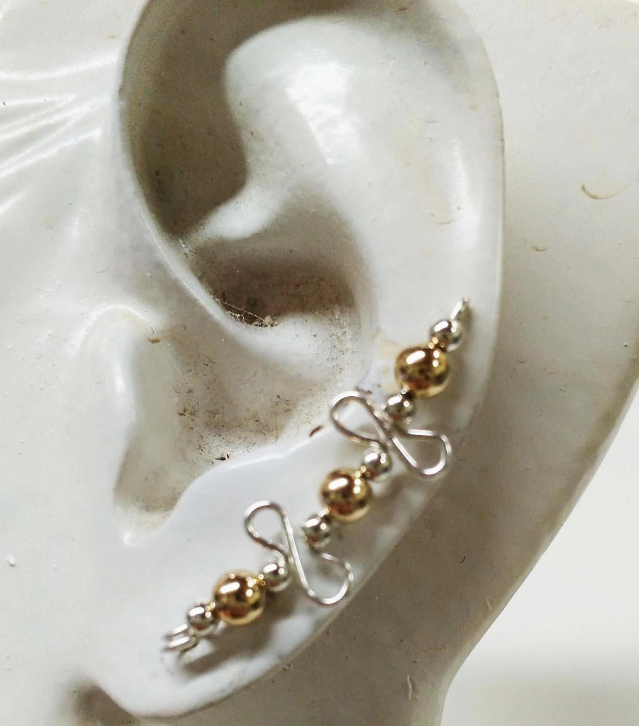 Two-Tone Silver and Gold Beads Wiggle Design Ear Climbers - Ear Sweep 20 Summer Ornament Elegant Decor