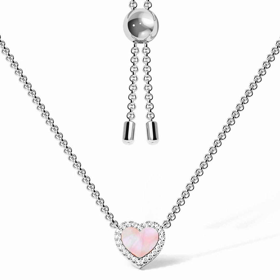 Pink Mother of Pearl & Moissanite Heart Pendant Necklace Couture Accent Shine Moment