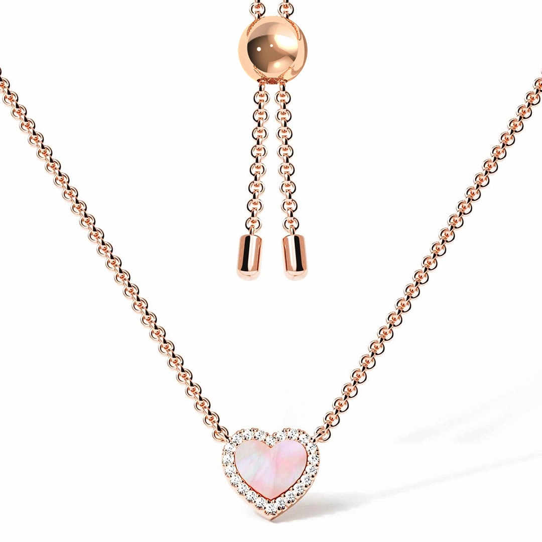 Bright Reflection City Elegance Pink Mother of Pearl & Moissanite Heart Pendant Necklace