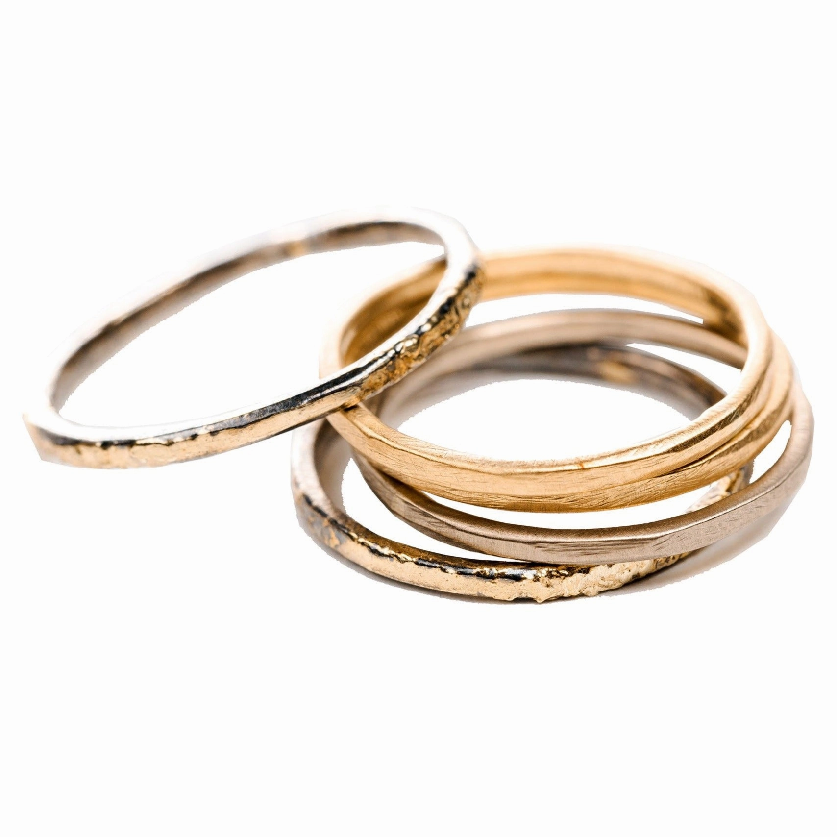 Soft Glow Modern Radiance Pinky/Midi Stackers - 22k/18ky Gold, 14kpw Gold   Oxidized Silver