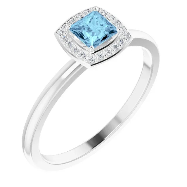 Bold Emblem Shiny Style Platinum Aquamarine & .05 CTW Diamond Ring