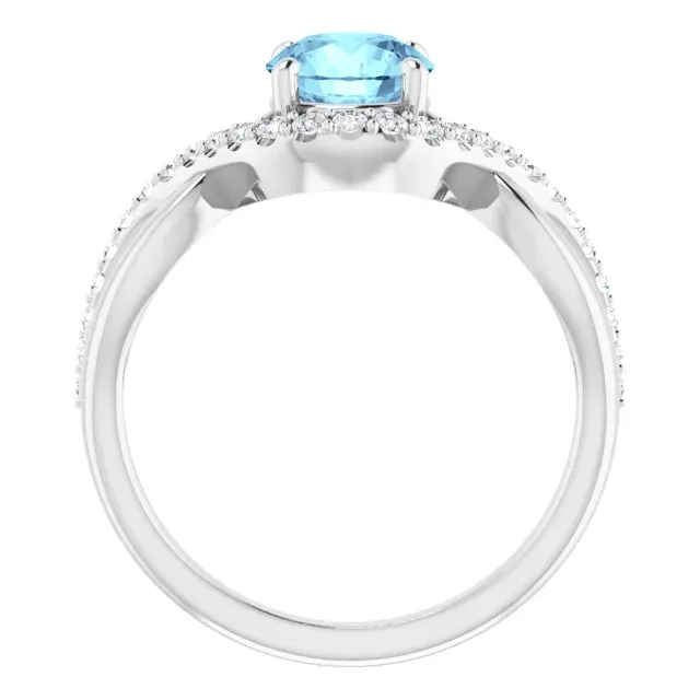 petite size Graceful Style Platinum Aquamarine & 1/5 CTW Diamond Ring