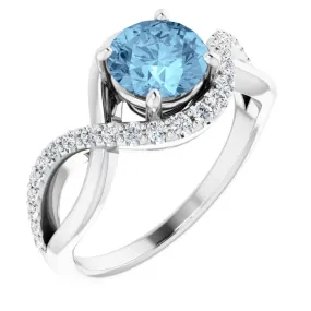 Platinum Aquamarine & 1/5 CTW Diamond Ring Romantic Element