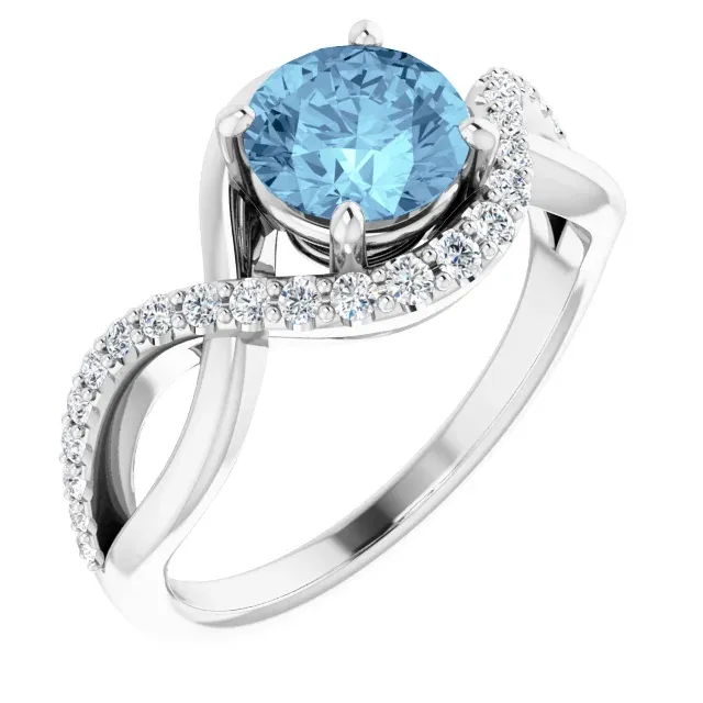 Platinum Aquamarine & 1/5 CTW Diamond Ring Romantic Element