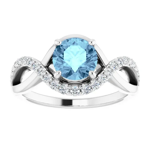 Rounded Corner Timeless Decoration Platinum Aquamarine & 1/5 CTW Diamond Ring
