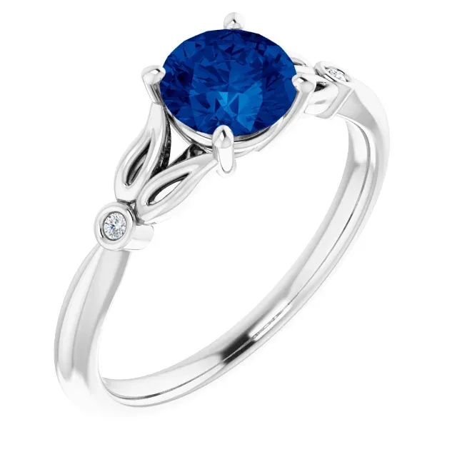 All Day Look Platinum Lab-Grown Blue Sapphire & .02 CTW Diamond Ring