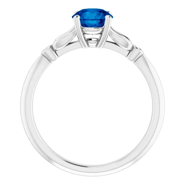 Platinum Lab-Grown Blue Sapphire & .02 CTW Diamond Ring Intricate Detail