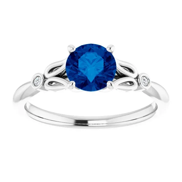 Clean Sparkle Design innovation Platinum Lab-Grown Blue Sapphire & .02 CTW Diamond Ring