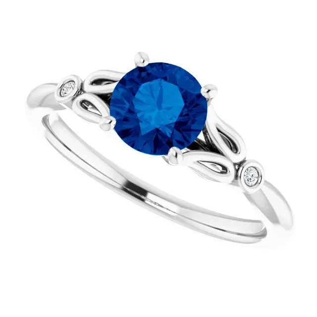 Ornate Craft Platinum Lab-Grown Blue Sapphire & .02 CTW Diamond Ring