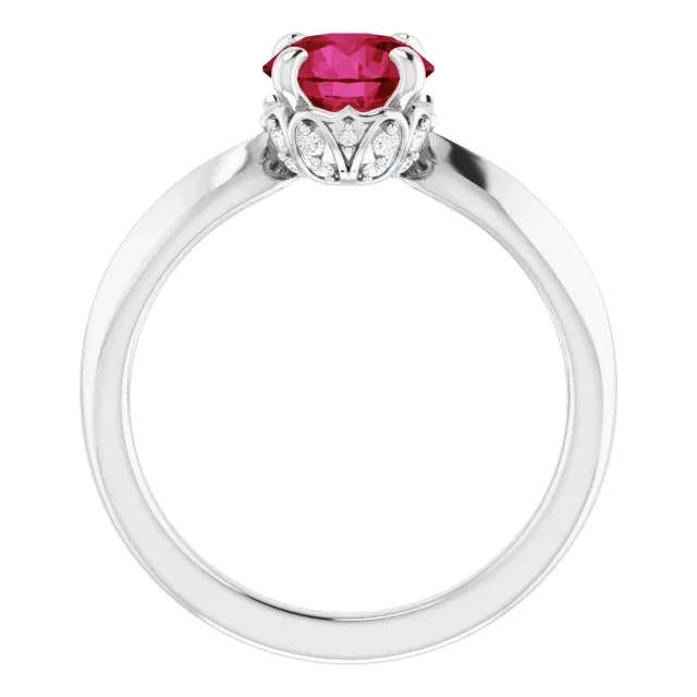 Platinum Lab-Grown Ruby & 1/10 CTW Diamond Ring Artisanal Craft