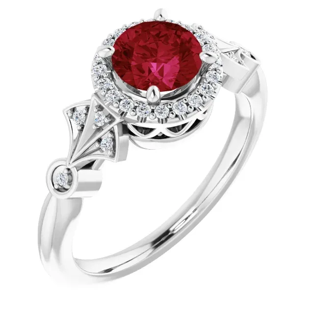 Platinum Lab-Grown Ruby & 1/6 CTW Diamond Ring Daily Fashion