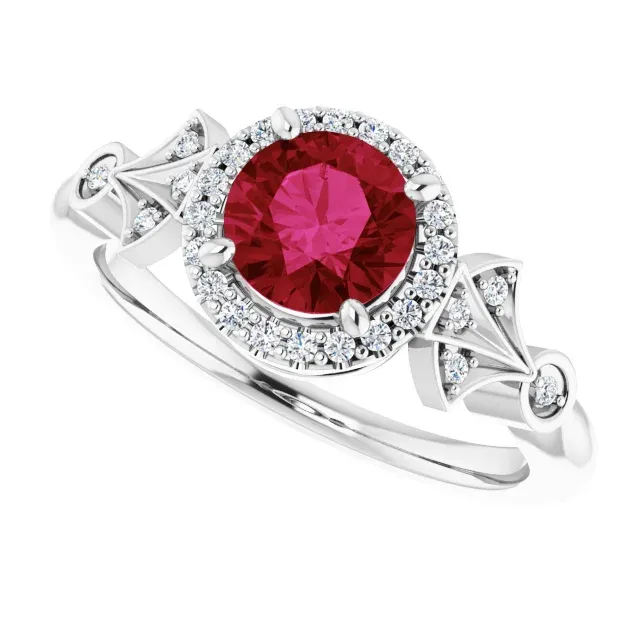 Vintage Sign Platinum Lab-Grown Ruby & 1/6 CTW Diamond Ring