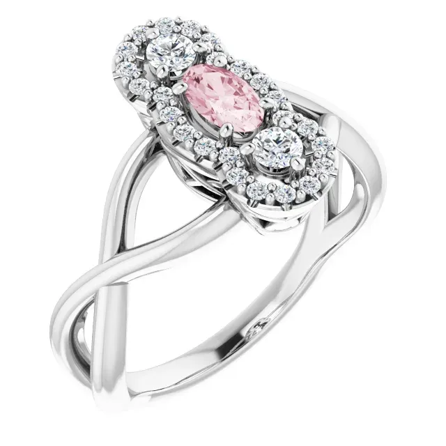 Platinum Morganite & 1/4 CTW Diamond Ring Artisan Texture