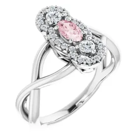 Platinum Morganite & 1/4 CTW Diamond Ring Artisan Texture