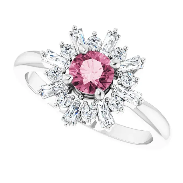 Platinum Pink Tourmaline & 3/8 CTW Ring Hypoallergenic Ornament Lightweight Art