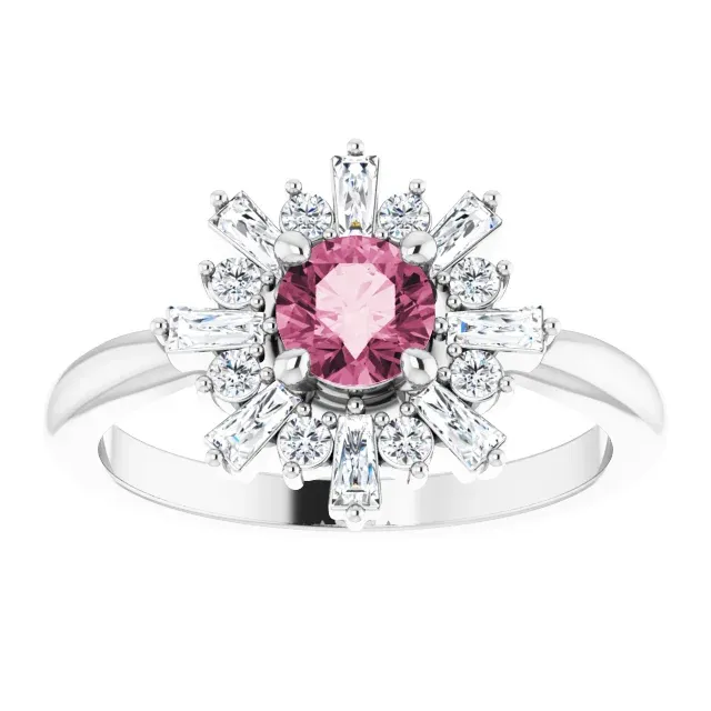 Platinum Pink Tourmaline & 3/8 CTW Ring Stylish Form Travel Present