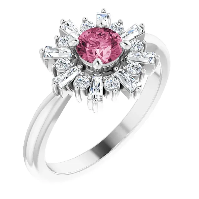 Platinum Pink Tourmaline & 3/8 CTW Ring Luxury Look