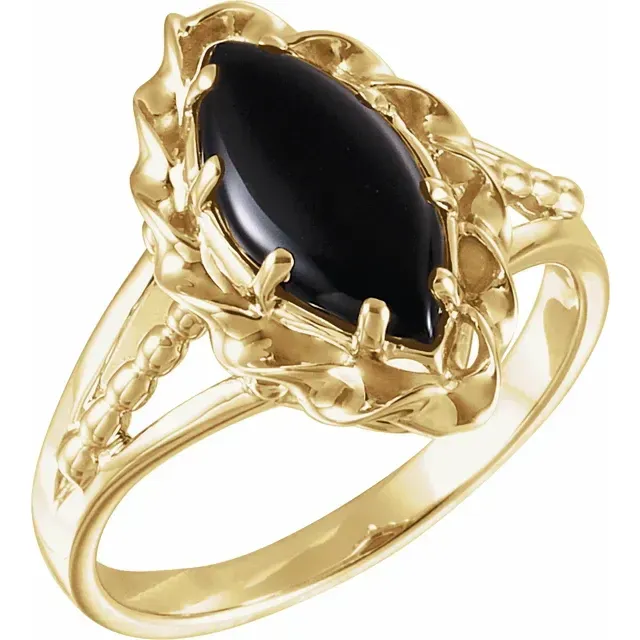 14K Yellow Onyx Rope Ring Beautiful Emblem