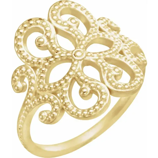 Trendy Adornment 14K Yellow Granulated Metal Ring