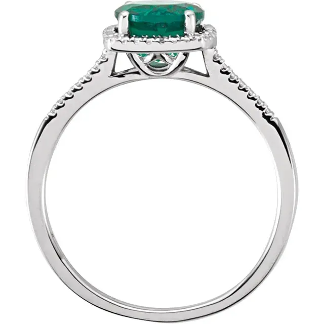 Chic Shine Sterling Silver Lab-Grown Emerald & .01 CTW Diamond Ring Size 7