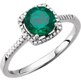 Sterling Silver Lab-Grown Emerald & .01 CTW Diamond Ring Size 7 Allure Factor Casual Chic