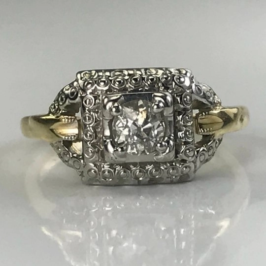 Vintage Diamond Engagement Ring. Art Deco Ring by Jabel. 14K Gold. April Birthstone. Dazzling Glow