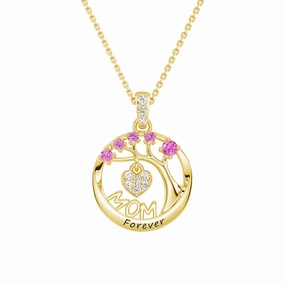 Allure Detail Elegant Vibe Custom Birthstone "Mom Forever" Tree of Life Necklace with Heart Pendant