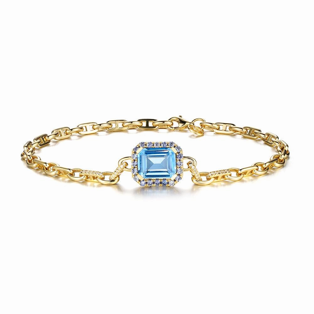 "Aqua Earth Conservation Champion" Aquamarine and Sapphire Bracelet Exquisite Accent Stylish Touch