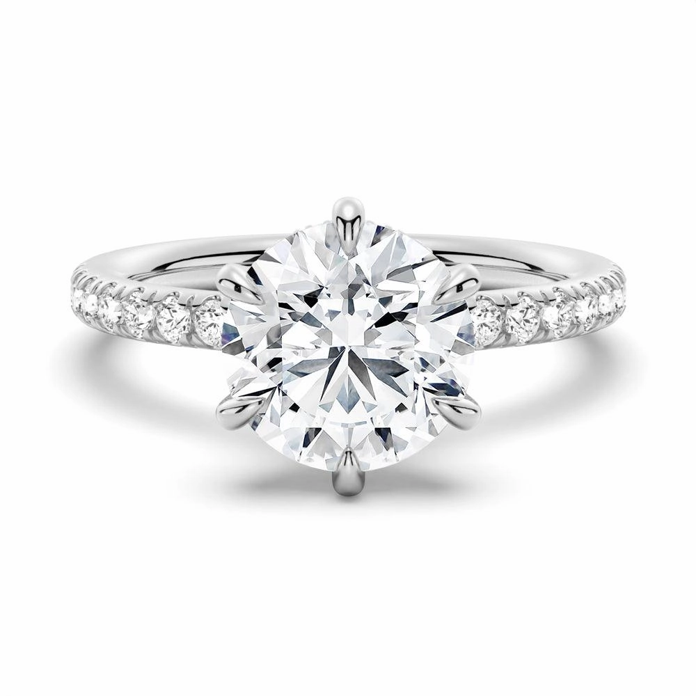 Petite Six Prong Micropav?? Moissanite Engagement Ring With Hidden Halo Handcrafted Beauty Luxury Set