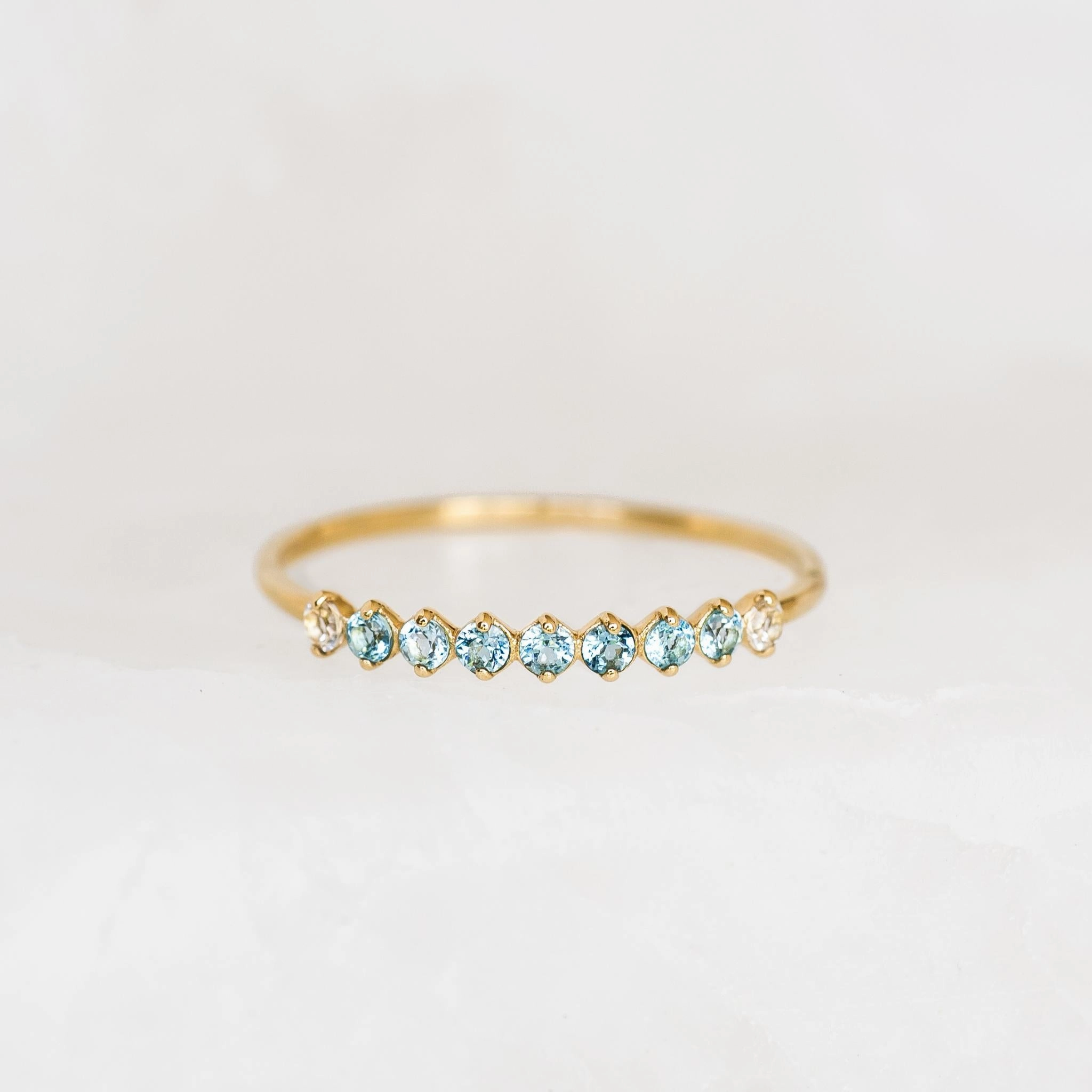 September Birthstone Ring 14k Gold - Ombre London Blue Topaz Luxurious Detail