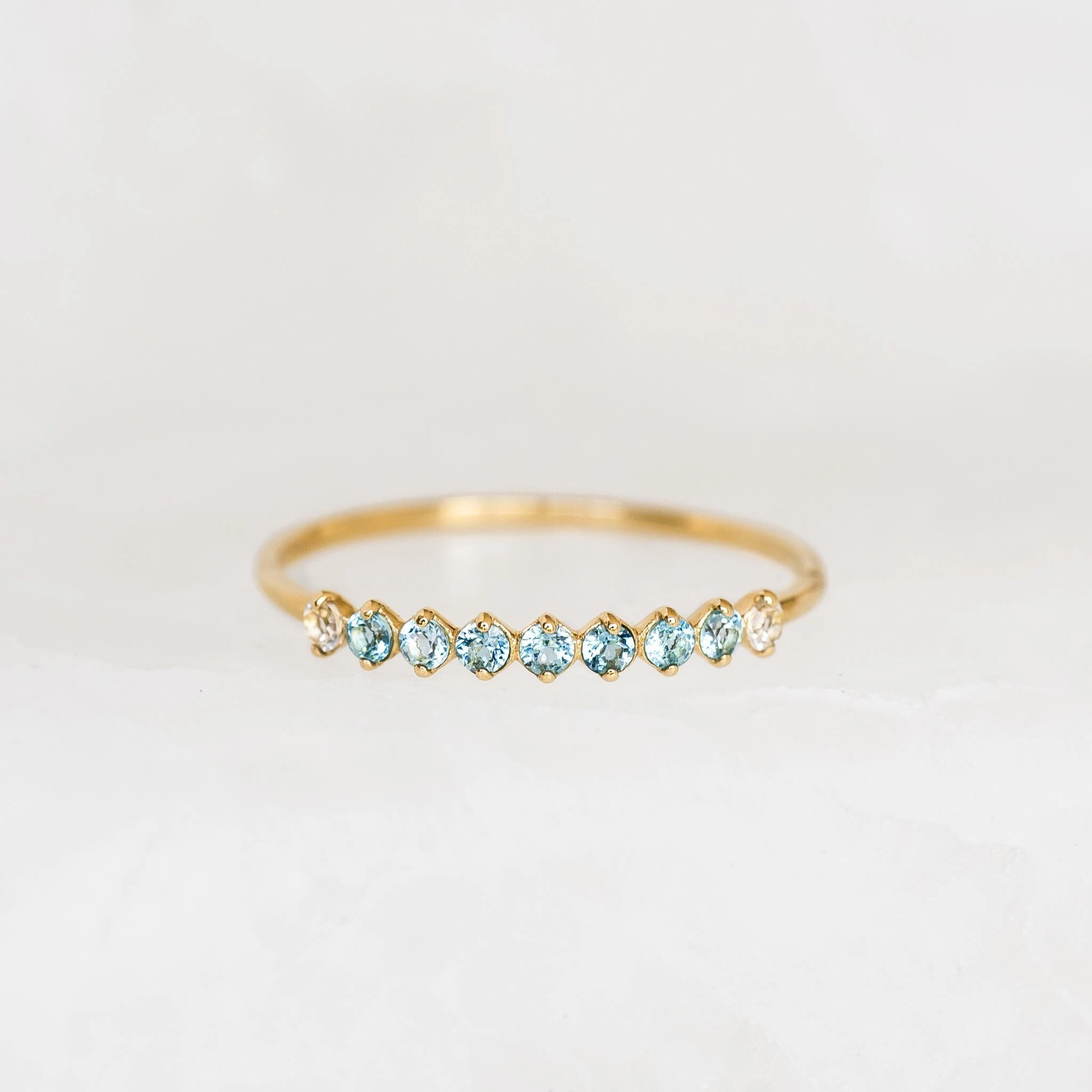 September Birthstone Ring 14k Gold - Ombre London Blue Topaz Red Carpet Work Friendly